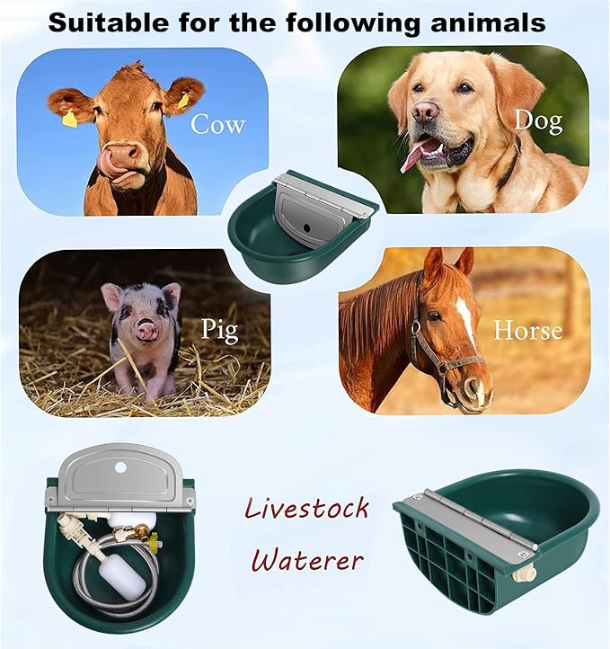 Automatic Water Dispenser for Dogs, Plastic Automatic Dog Water Dispenser Livestock Waterer with 2 Float Valves Quick Connector, for Auto Dog Water Dispenser Water Toughs for Livestock