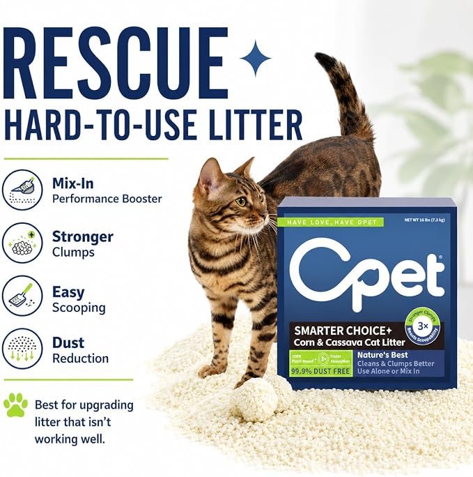 OPET Tapioca Cat Litter Pellets,Quick Clumping Kitty Litter,Dust Free Low Tracking,Superior Odor Control,Natural Plant-Based Cassava,Flushable Pet Litter for Multi-Cat,Kittens,16 lb