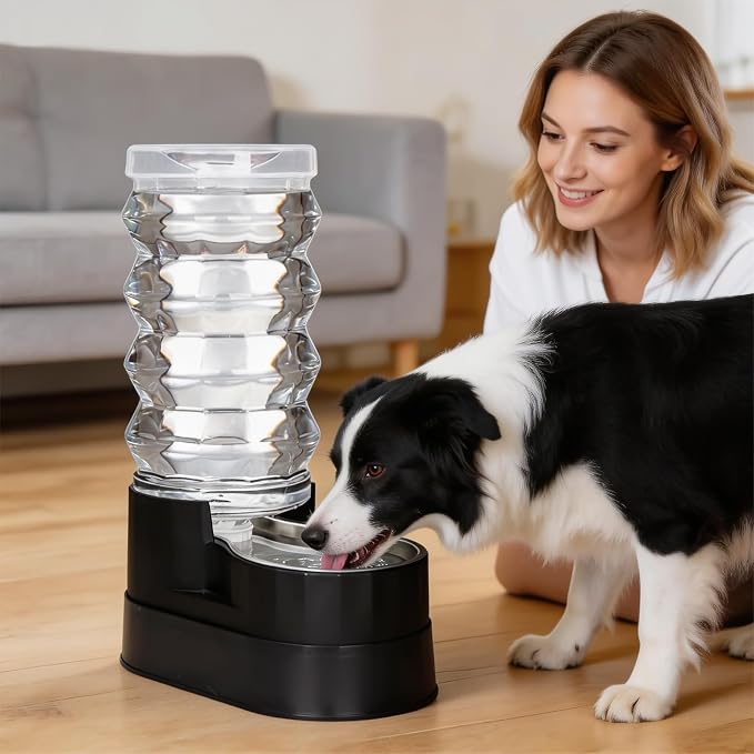 RIZZARI Elevated 9L Stainless Steel Pet Water Dispenser – Gravity Auto Refill Waterer with Anti-Spill Design for Large Dogs & Senior Pets, Healthy Hydration for Indoor Home & Garage Use