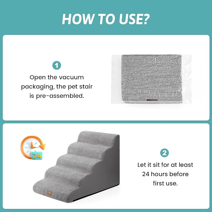 COZY KISS Wide Dog Stairs 19.7" Width, Pet Step for Small/Medium/Large Dog, Puppy or Cat, Pet Ramp for High Bed or Car, High Density Foam Ladder, 19.7x33x22.4 in, Stable, 5 Step, Grey