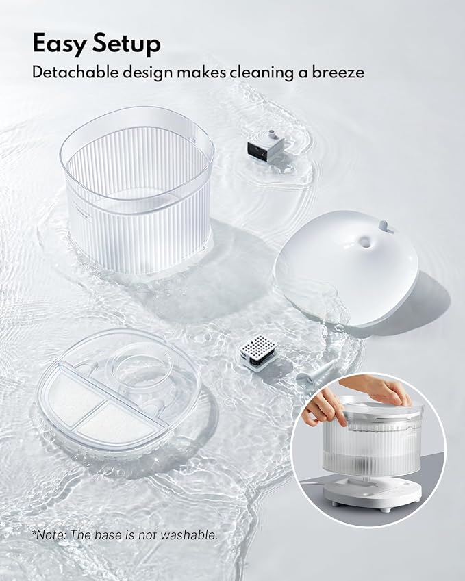 HomeRunPet Cat Water Fountain with Wireless Pump, Porcelain-Tray Pet Water Fountain Indoor, Detachable Design for Easy Cleaning, Ultra Quiet Cat Water Bowl, Filter Included, 2L/68oz