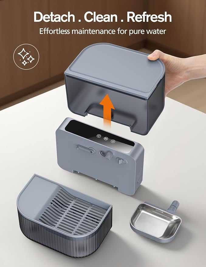 Chumajor Wireless Cat Water Fountain with No Filters, 180-Day Battery & Precision Flow Control,3.5L Smart Pet Water Dispenser with Wastewater Separation & Custom Scheduling for Cats & Dogs, Grey