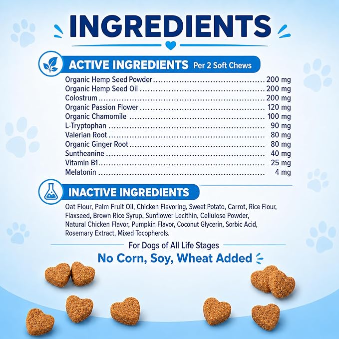 Calming Chews for Dogs, Dog Calming Treats with Melatonin, Stress & Anxiety Relief, Relaxation Aid for Travel, Vet Visits, Fireworks, Storms & Separation, Duck Flavor, 200 Soft Chews