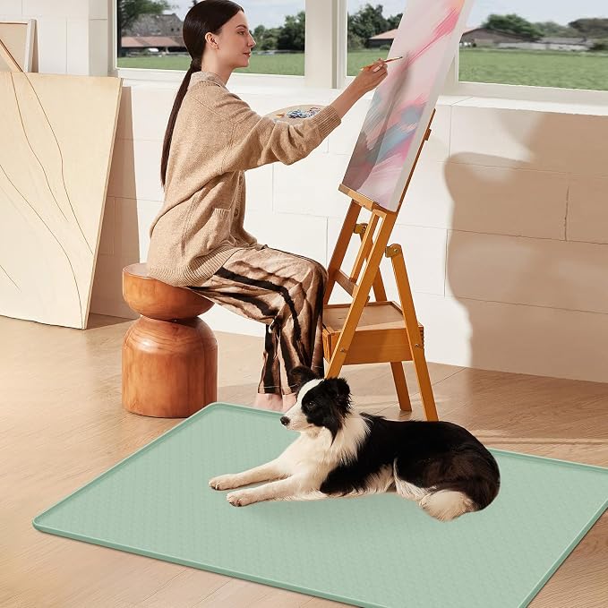 Pee Pads for Dogs, 51" x 25.6" Extra Large Reusable Dog Silicone Mat for Floor Protector, Washable Non-Slip Dog Training Pads for Potty Training (Green)