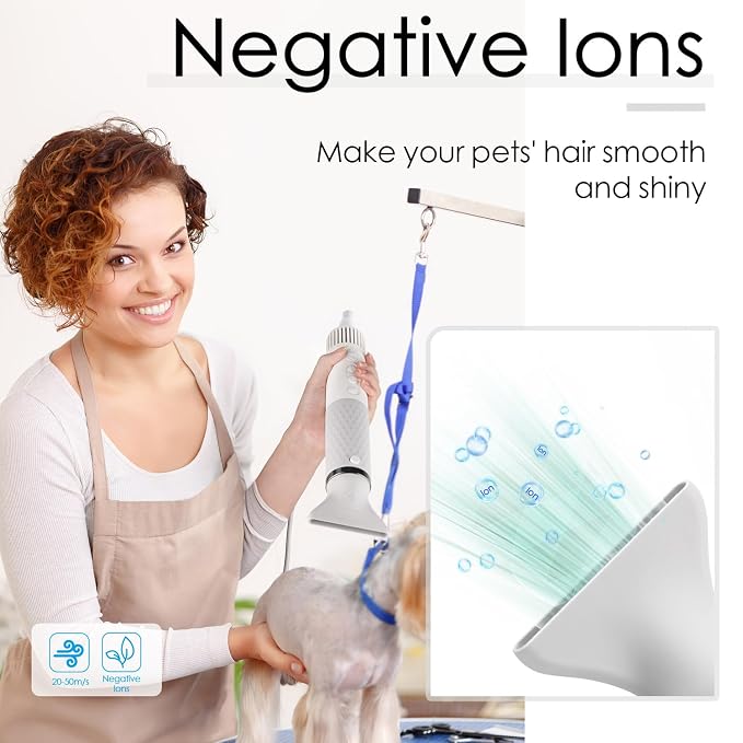 ThinkPet Dog Hair Dryer for Pet Grooming High Velocity Force Blower, Lightweight Portable Dog Dryer for Small Medium Large Dogs Grooming Hair Dryer - 4 Levels Temperature 3 Blow Speed 4 Nozzle White
