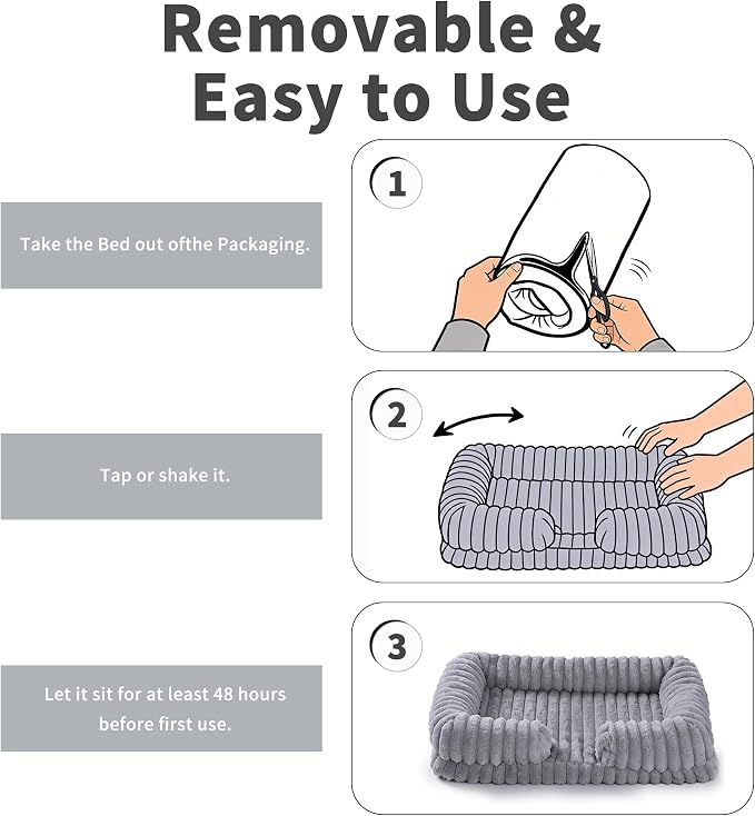 Orthopedic Dog Bed for Large Dogs 42x27x3 Inches Soft Striped Faux Rabbit Fur with Removable Washable Cover & Waterproof Lining, Egg Crate Foam, Gray