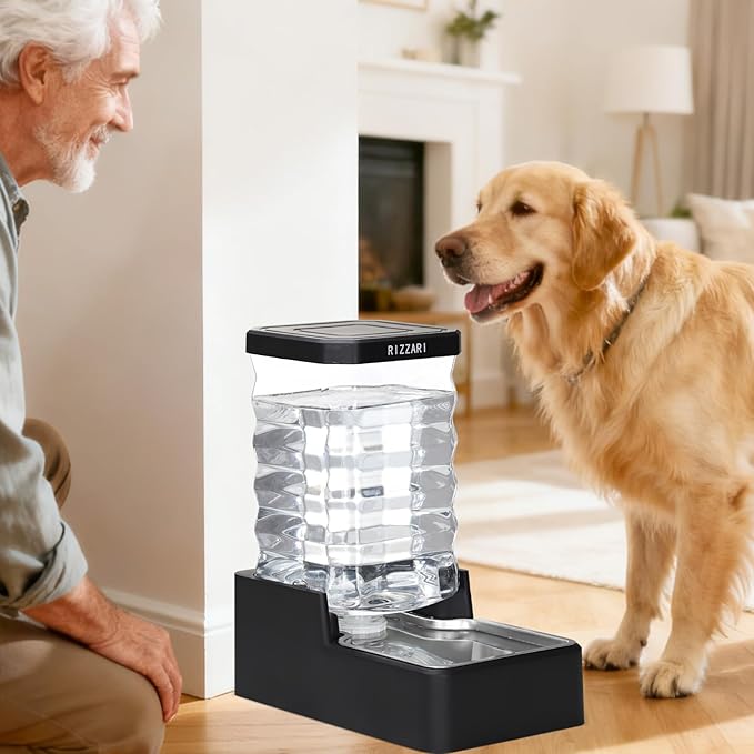 RIZZARI 9L Large Dog Water Dispenser, Gravity Automatic Pet Water Bowl with Filter-Free Design, Spill Resistant Waterer for Large Breed Dogs, Multi Pet Homes & Indoor Daily Use