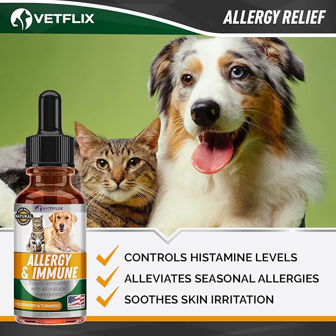Allergy and Immune Liquid for Dogs, Cats, Puppies and Kittens, 2 Fl Oz | Natural Liquid Supplement, Turmeric and Milk Thistle, Seasonal Allergy Relief, Immune Support