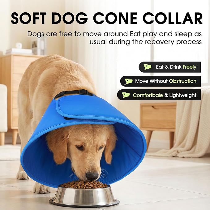 Adjustable Dog Cones, Soft Cone for Dogs to Stop Licking, Dog Cone Collar Alternative for Small Dogs, Pet Recovery Collar After Surgery with Quick Release Buckle, Blue S