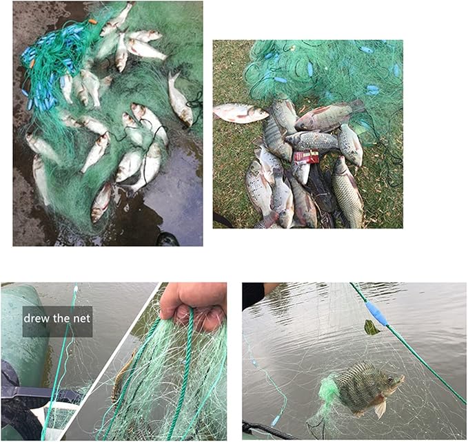 Depth 16ft Anti-Winding 3 Layers Fishing Net Wrapped Rope Lead Sinker Length 262ft Gill Net for Fishing Survival