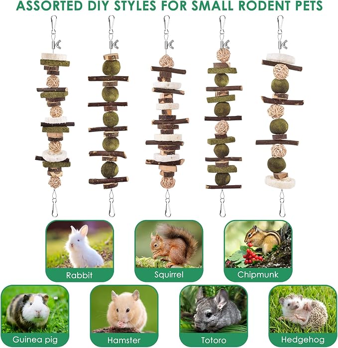 KATUMO Rabbit Chew Toys, 74 PCS DIY Hamster Chew Kit Bunny Teeth Care Molar Toys Ideal for Rabbit, Guinea Pig, Chinchilla, Hamster, Squirrel, Gerbils Etc Small Rodent Pets' Teeth Grinding