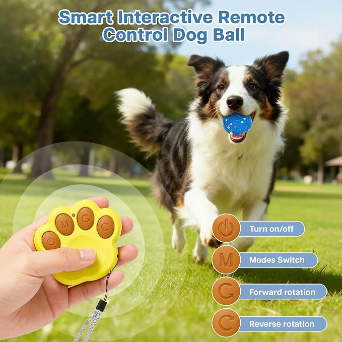 Interactive Dog Ball, Remote-Controlled Moving Dog Toy with Colorful Lights, 3 Interactive Modes and TPU Material, Bouncing Ball for Dogs to Keep Them Entertained