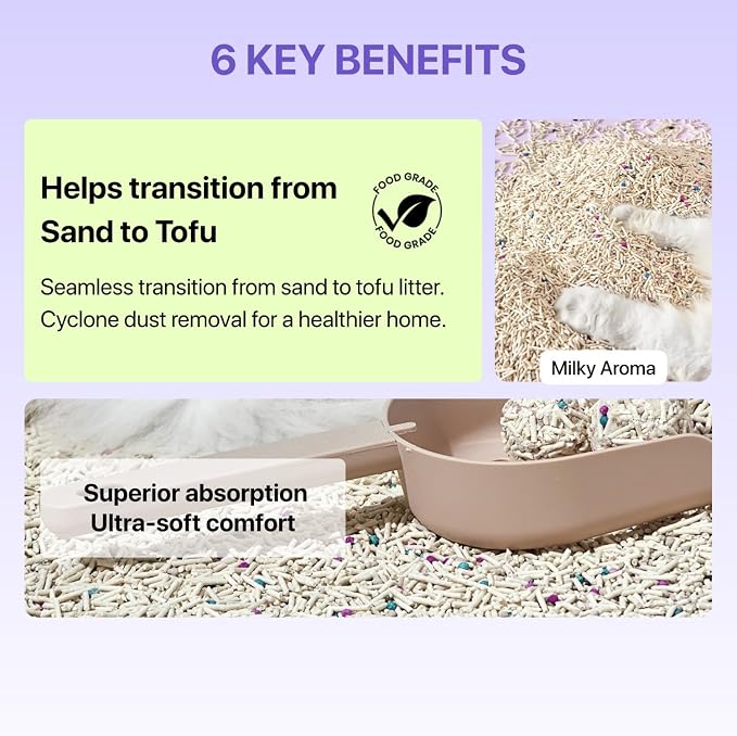 Michu Mixed Tofu Cat Litter, Flushable & Clumping Kitty Litter, Strong Odor Control, Low Tracking, Low Dust, 5.5Lb/88Oz, 1 Pack