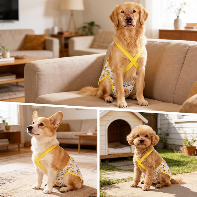 Female Dog Diapers 3 Pack Washable Dog Diapers Female Dog Diaper that Stay on Dog Diaper Female with Suspenders Reusable Doggie Diapers for Heat, Incontinence and Puppy Training (Large)
