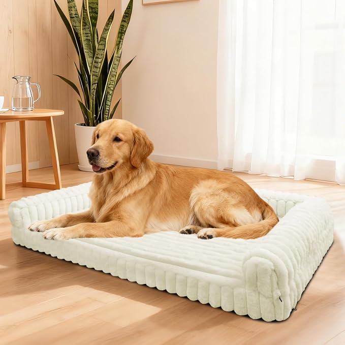 Waterproof Orthopedic Dog Bed for Medium Dogs, Medium Non-Slip Pet Beds with Sides, Egg-Crate Memory Foam Dog Couch for Crate Removable Washable Cover, Beige