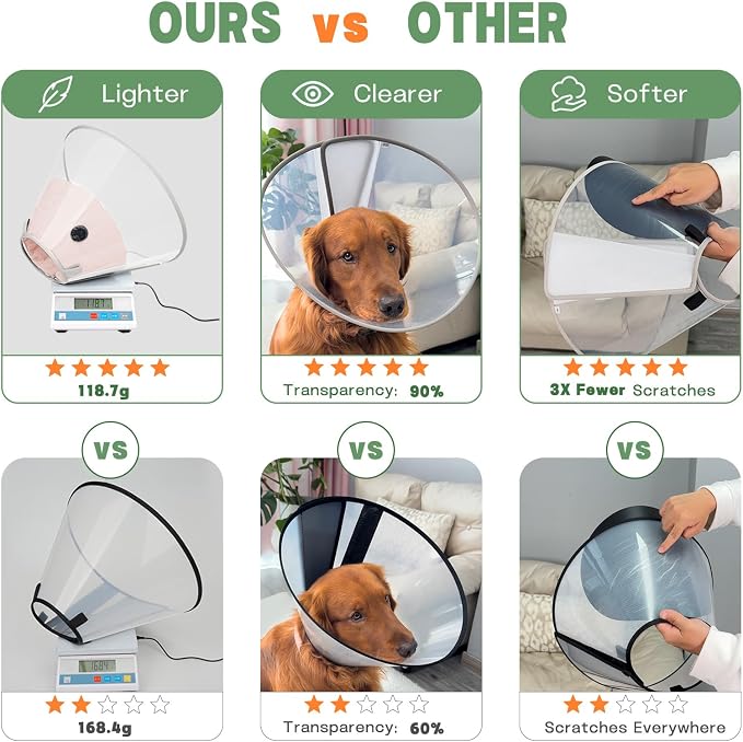 Dog Cone Collar to Stop Licking with Soft Liner, Comfortable Elizabeth Recovery Collar for Large Medium Dogs After Surgery, Pet Neck Head Cone Alternative,L