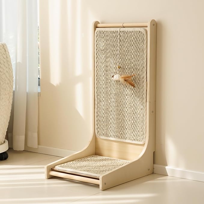 PETKARAY Cat Scratcher, Sisal Cat Scratch Pad, L Shape Scratching Board for Indoor Kitty, Floor Mounted Scratcher with Mouse Toy Catnip