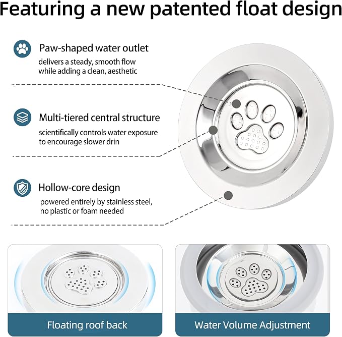 3L/0.8 Gallon No Spill Water Bowl for Dogs, Double-Wall Stainless Steel Slow Water Dog Bowls, Splash-Proof Vacuum Float, Dishwasher Safe for Large Medium Dogs