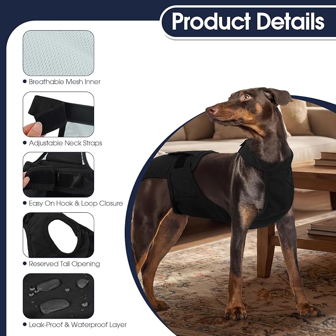 IECOii Washable Dog Diapers Female with Suspenders,Escape-Proof Dog Period Diaper for Heat, Incontinence & Potty Training, Leakproof Underwear Sanitary Pants for Senior Dog, Adjustable Hook & Loop, M