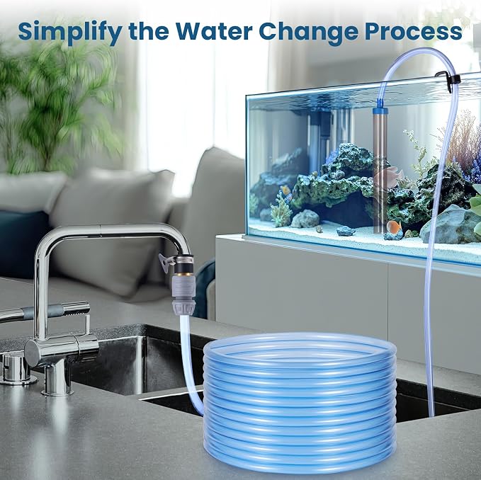 Fish Tank Vacuum Gravel Cleaner Gravel Vacuum for Aquarium,Siphon Aquarium Water Changer for Fish Tank with Four Faucet Adapter and Long Hose(30 Feet)