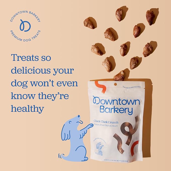 Downtown Barkery Freeze Dried Dog Treats - Single Ingredient, Low Calorie, Rich in Vitamins and Minerals - All Natural - Freeze Dried Chicken Hearts for Dogs, 1 Oz