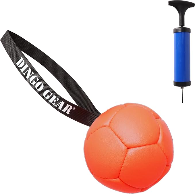 DINGO GEAR WWW.DINGOGEAR.COM 1977 Set Faux Leather Ball with Pump for Dog Training, as Reward for Fetch tug of war, for Strong Dog, Handmade, 5in Orange Z30031