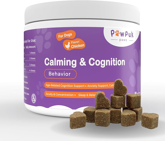 Calming & Cognition Supplement for Dogs, Melatonin SAM-E NMN & CoQ10 - Cognition Supp., Valerian Root Ashwagandha Gingo Biloba - Calming Natural Ingredients, Brain Function