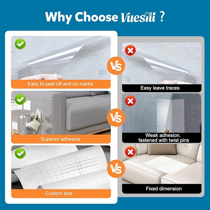 Anti Cat Scratch Furniture Protector – Clear Thicken Vinyl Tape 160"x17", Single-Sided Sticky Couch Protector from Cat Claws, Flexible Guard for Sofa Corner Door Walls Bed Leather