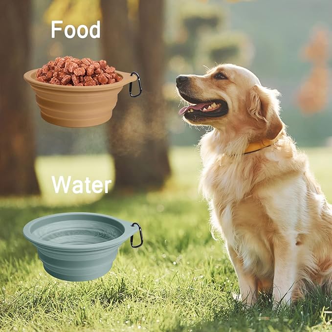 PetBonus 5 FT Waterproof Dog Leash and 2-Pack Silicone Collapsible Dog Bowls