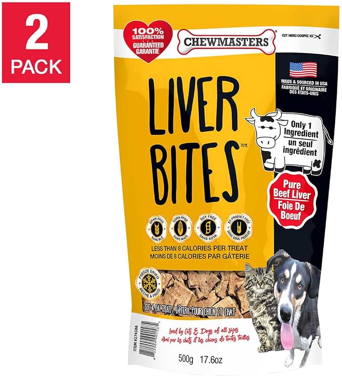 Chewmasters Beef Liver Bites Freeze Dried Dog Treats Bag, 17.6 oz (2 Packs)