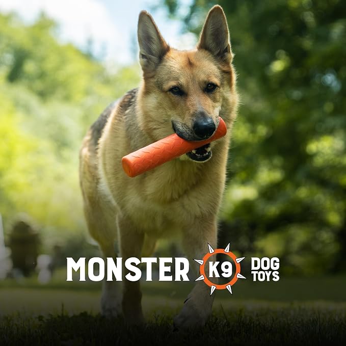 Monster K9 Indestructible Stick Dog Toy - Lifetime Replacement - Durable for Aggressive Chewers - Safe Non-Toxic Natural Rubber - Chew, Tug & Fetch - Tough, Heavy Duty - USA Made - Solid-Core, 9" x 2"