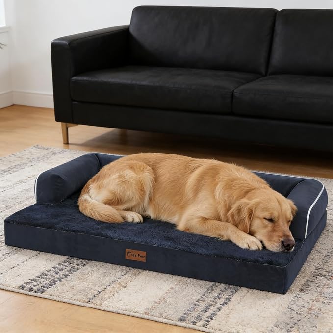 Orthopedic Dog Beds for Extra Large Dogs, Waterproof Egg Crate Foam XL Dog Bed with Sides 45x35Inch, Big Dogs Couch Beds with Removable Washable Cover and Nonskid Bottom, Navy Blue