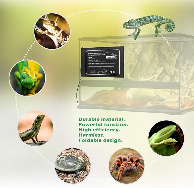 Tikaton Reptile Heat Pad - Adjustable Temperature Under Tank Heater for 10-20gal/30-40gal Tank, Terrarium Heat Mat for Turtle/Snake/Lizard/Frog/Spider/Plant Box (2 Pack-6" X 8")