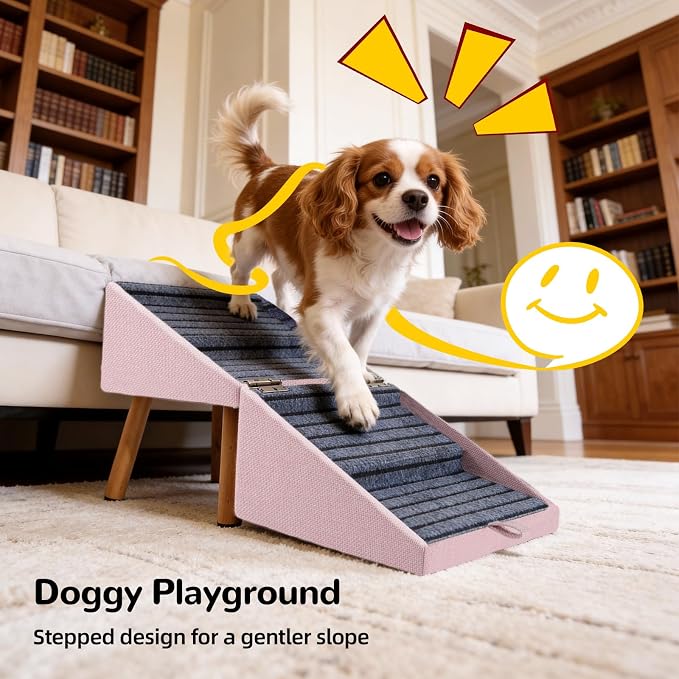 Dog ramp for Small Dogs, 2-in-1 Pet Steps & Ottoman - Foldable Dog ramp for Couch, Non-Slip Wooden Pet ramp for Puppy Senior Injured Dogs (Pink, XL(17.13H))