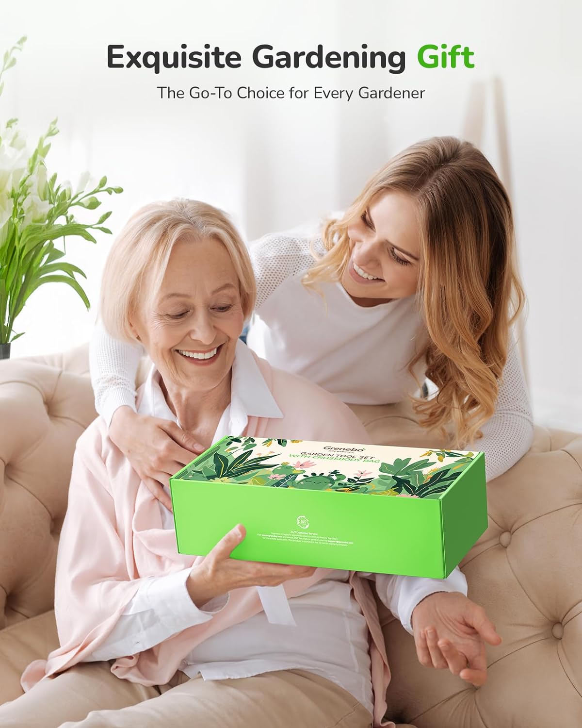 All-in-One Garden Tool Set, 11-Piece Heavy Duty Gardening Tools with Ergonomic Canvas Shoulder Crossbody Bag, Rust-Proof Premium Garden Tool Kit, Gardening Gift for Women Men, Green, GR003