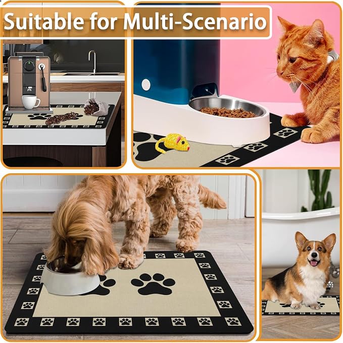 Absorbent Pet Dog Bowl Mat for Food and Water, Pet Cat Food Feeding Mat with Non Slip Rubber Backing, Dog Food Mats for Floors Waterproof, 17"x30"