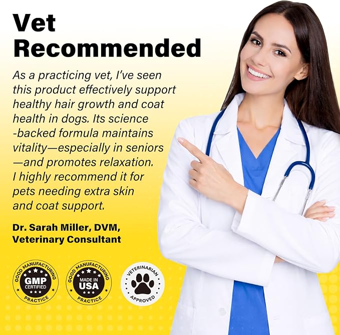 Melatonin for Dogs – Hair Growth & Skin Comfort – Calm Nights, biotin for Dogs Nails, Dog Skin Irritation Support – Biotin & Omega-3 – USA-Made, Vet-Formulated – 6.35 oz Powder