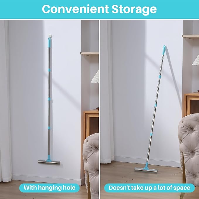 JOYMOOP Carpet Rake for Pet Hair Removal, 63" Adjustable Long Handle Pet Hair Removal Tool, Cat Dog Hair Carpet Rake with Metal and Silicone Scraper for Carpet, Sofa, Cloth