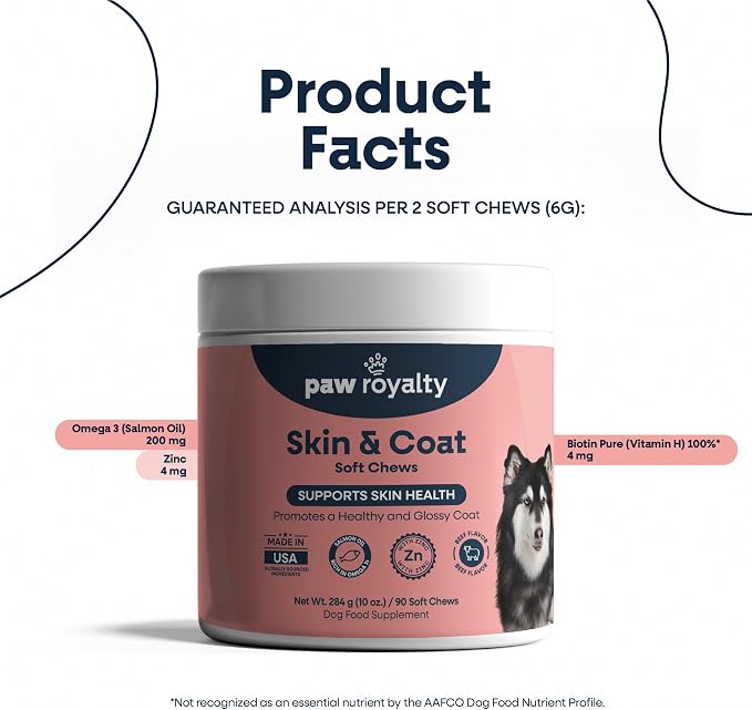 Skin & Coat Support for Dogs | Omega-3 Fish Oil, Biotin & Vitamins A & D3 for Healthy Skin, Shiny Coat & Essential Nutrient Balance | Beef Flavor Soft Chews, 90 Count