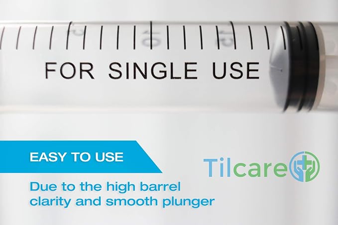 30ml Oral Dispenser Syringe with Cover 50 Pack by Tilcare - Luer Slip Sterile Plastic Medicine Food Droppers for Children, Pets & Adults – Latex-free Medication Dispenser - Large Feeding Tube Syringes
