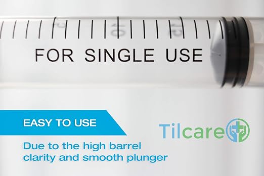20ml Oral Dispenser Syringe with Covers 50 Pack by Tilcare - Sterile Plastic Medicine Food Droppers for Children, Pets or Adults – Latex-Free Oral Medication Dispenser - Large Feeding Tube Syringes