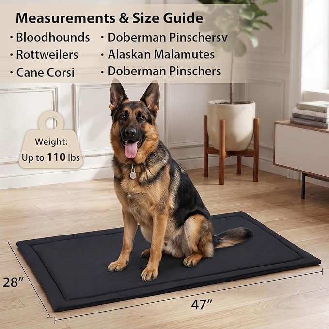 RRPETHOME Indestructible Chew Proof Dog Bed For Aggressive Chewers, Durable Tough Waterproof Dog Crate Mat Pad For Teething Puppies, Heavy Duty Outdoor Kennel Pad For Large Anxiety Dogs, Black 47"x28"