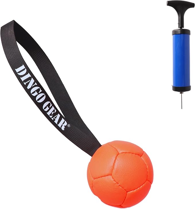 DINGO GEAR WWW.DINGOGEAR.COM 1977 Set Faux Leather Ball with Pump for Dog Training, as Reward for Fetch tug of war, for Strong Dog, Handmade, 3in Orange Z30029