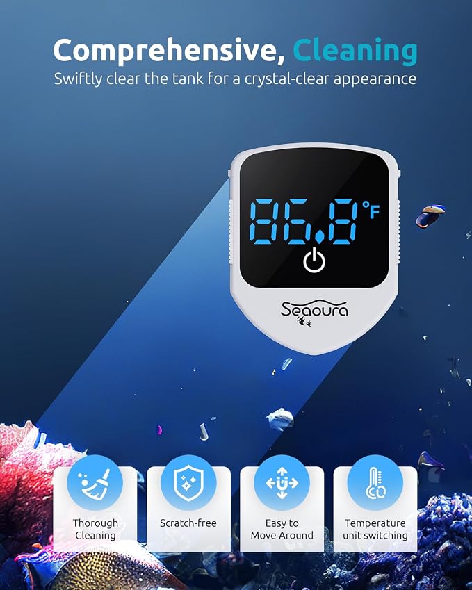 SEAOURA Aquarium Thermometer Submersible & Aquarium Magnetic Cleaner Thermometer