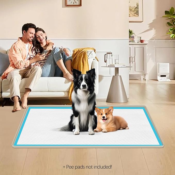 Pee Pad Holder for Dogs, 51" x 25.6" Silicone Pee Tray Mat Leak-Proof, High Edge, No Spill Pet Pad Holder for Puppy, Cat, Rabbit, Training Pads for Floor Protection, No Pee Pads (Beige)