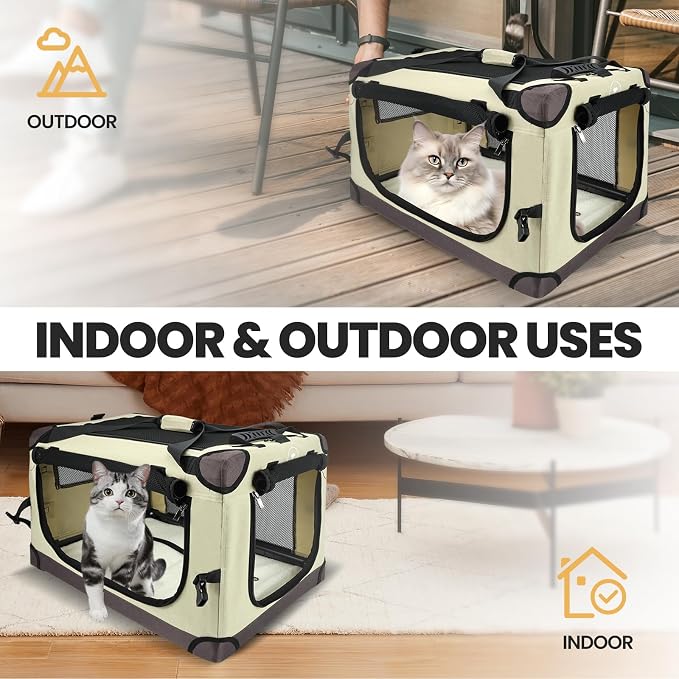 PEGIC Extra Large Cat Carrier, Brown | Soft Sided Collapsible, For Car Travel, Outdoor and Indoor Uses, Roomy Extra Large for 2 Kittens or Pets up to 50lbs