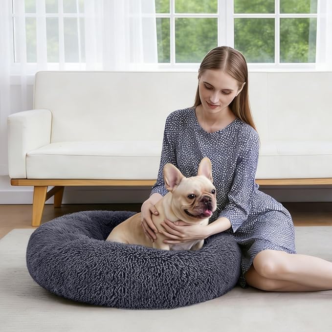 MIXJOY Orthopedic Dog Bed Comfortable Donut Cuddler Round Pet Beds Ultra Soft Washable Dog and Cat Cushion Bed (20'', Dark Grey)