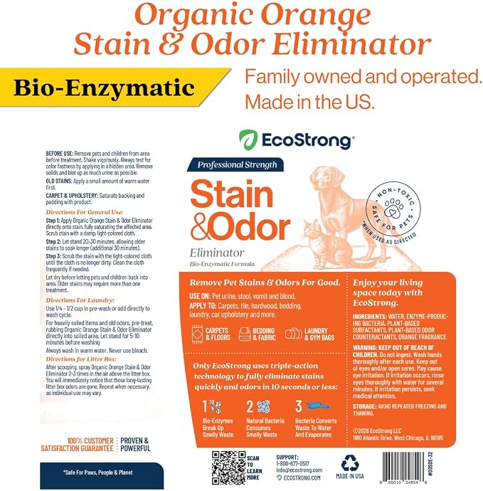 Orange Odor Eliminator | Pet Odor Deodorizer for Strong Odor | Enzyme Stain Cleaner for Cats, Dogs, and Pets | Great for Carpets, Furniture, Dog Kennels, and More (32 Fl Oz)