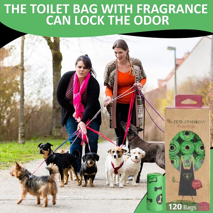 MEADOWS & MUTTS Dog Poop Bags - 120 Count Compostable Biodegradable Plant Based Pet Waste Bags | Leak Proof Extra Thick | Lavender Scented Eco-Friendly Puppy Poop Bags