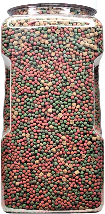 3-Type Blend of 4mm Floating Green GRO & Color Red Floating Pellets & 40% Protein Slow Sinking 4mm Pellets for All Tropicals & Pond Fish. KGM-200…3-lb 6oz Lg Jar